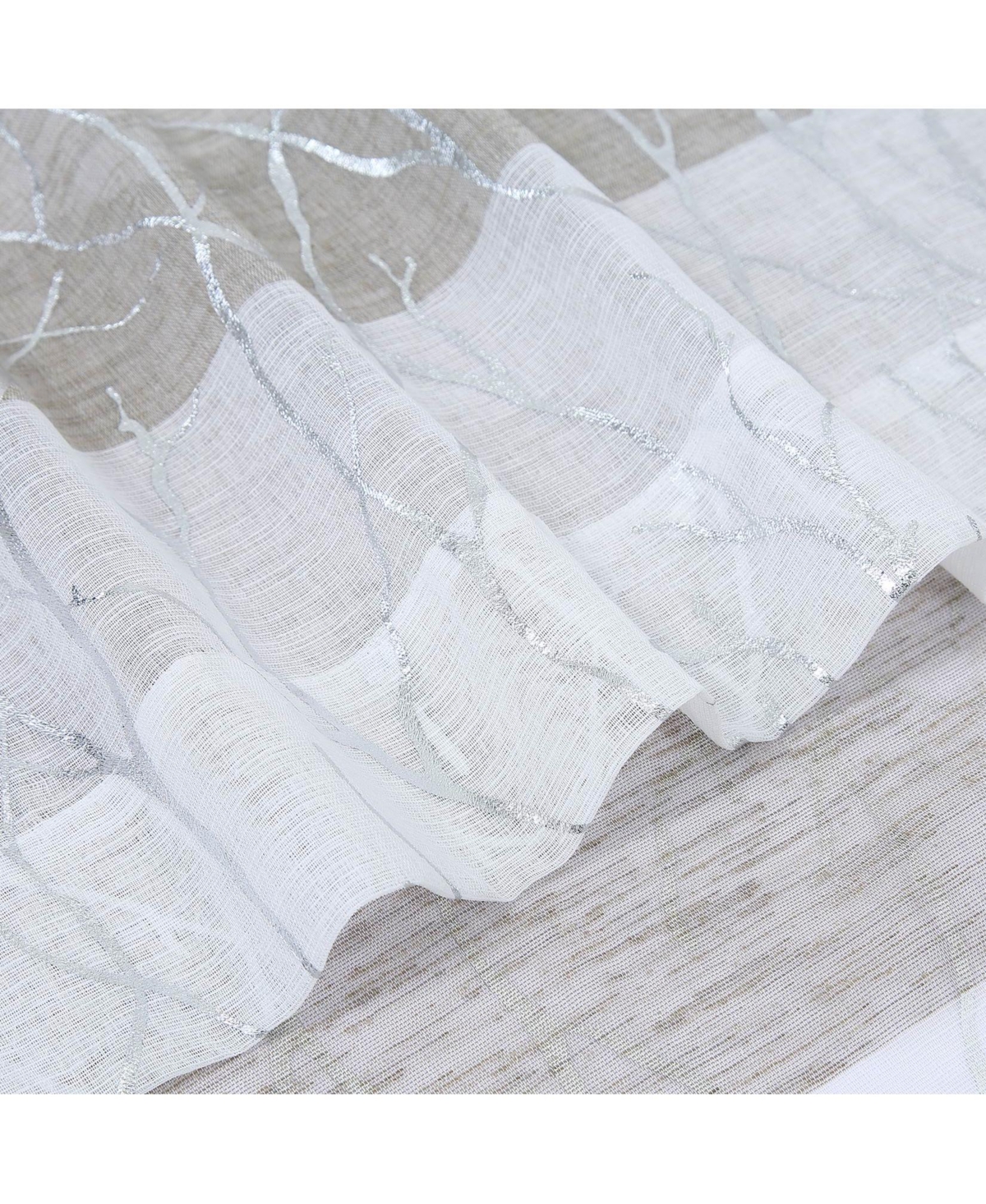 Caromio Branches Silver Foil Stripe Grommet Sheer Window Curtain Panels, 52
