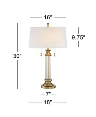 Traditional Table Lamp with USB Charging Port 30" Tall Antique Brass 2-Light Drum Shade for Living Room Bedroom House