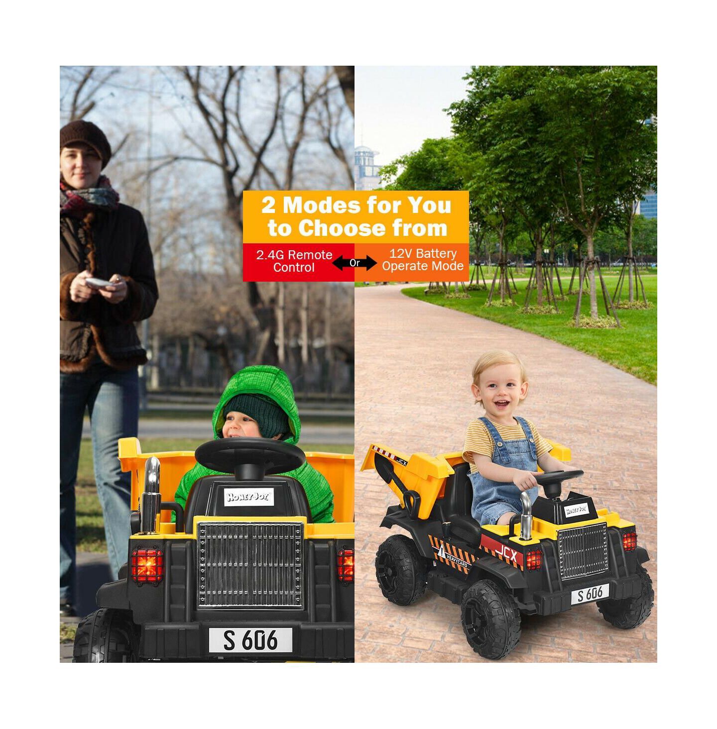 Детская игрушка SUGIFT 12V Kids Ride On Dump Truck with Electric Bucket and Dump Bed, цвет: Жёлтый — фото 5