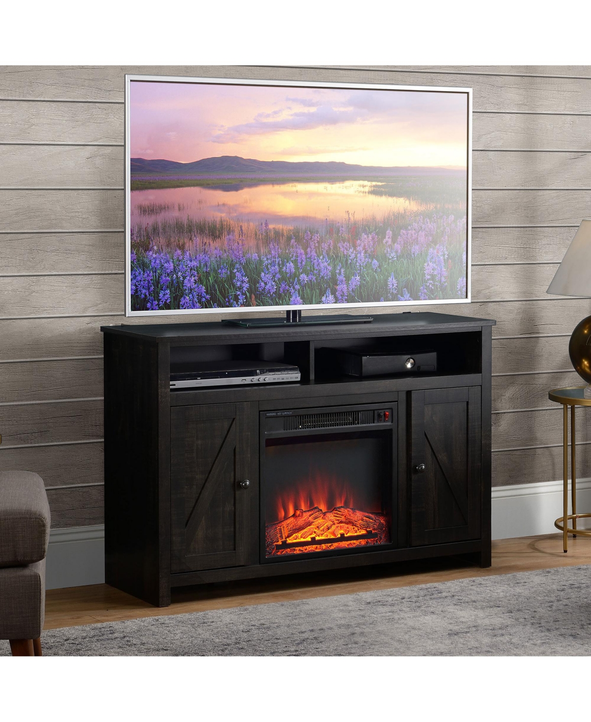 Homcom Fireplace Heater Mantel Tv Stand Media Center Cabinet 44"Wx29.5"H, Espresso