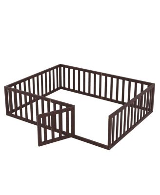 Queen Size Wood Floor Bed Frame With Fence And Door