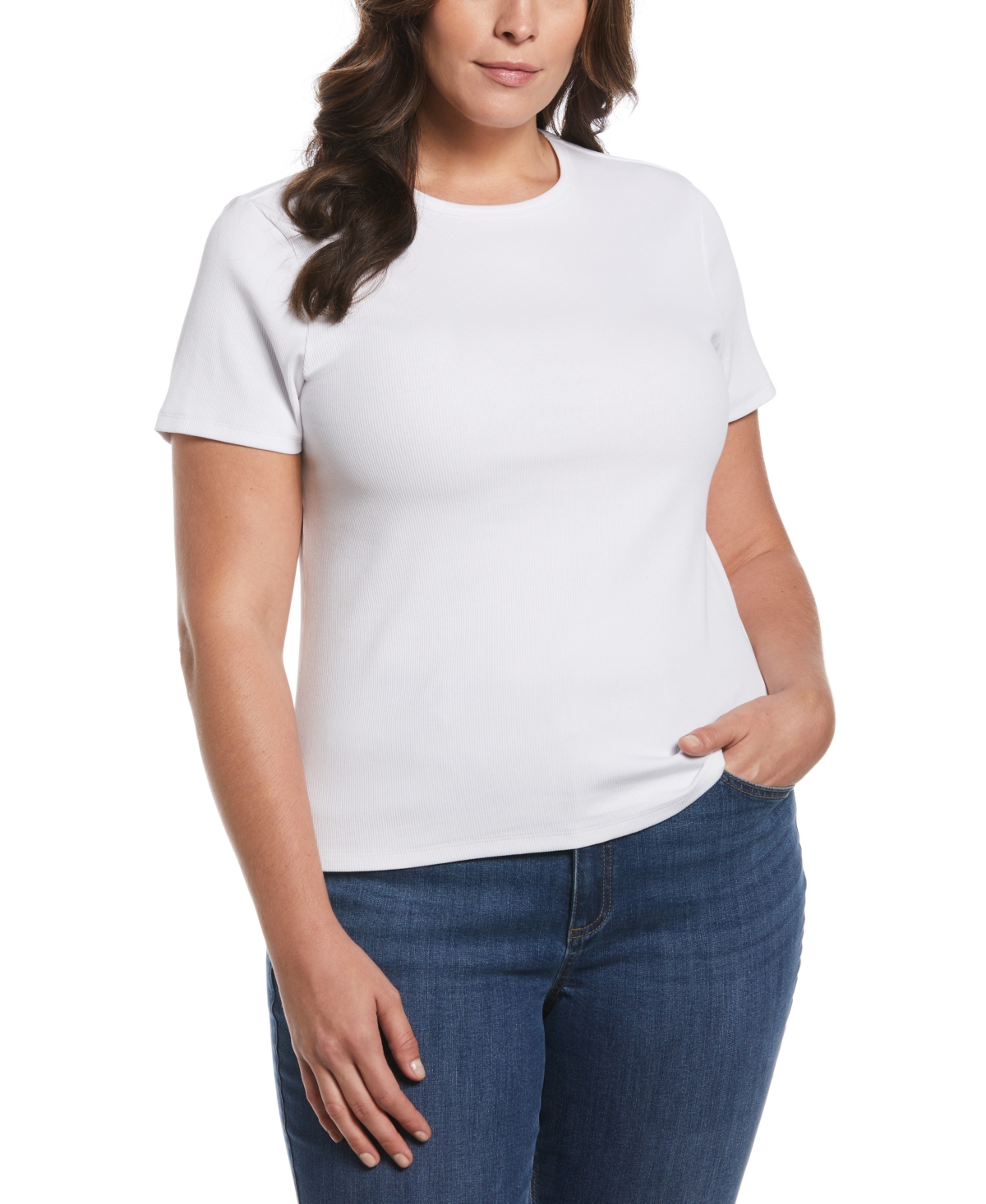 ELLA RAFAELLA PLUS SIZE RIBBED CREW NECK SHORT SLEEVE TOP 