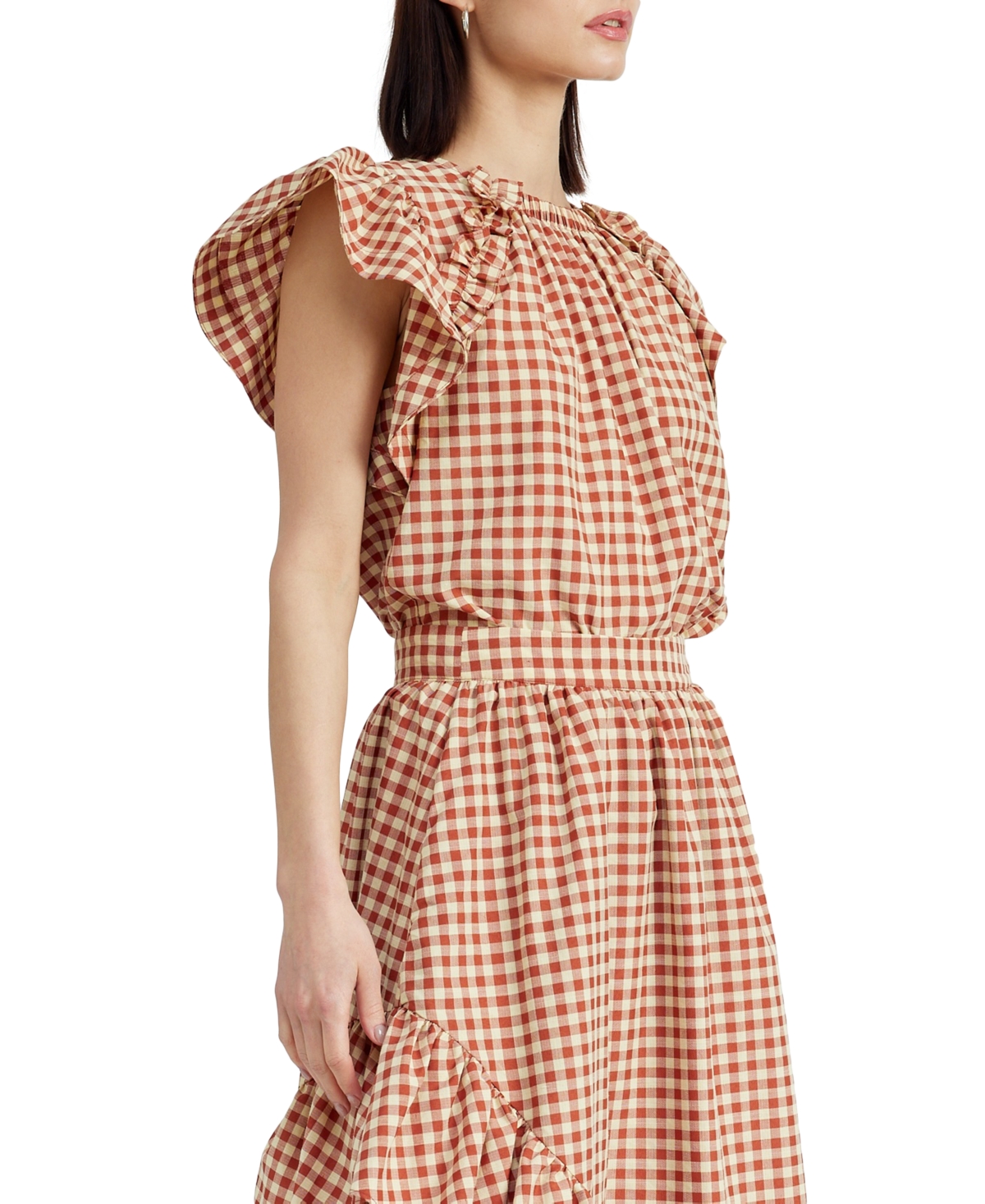 En Saison Women's Juni Gingham Ruffled Short-Sleeve Blouse