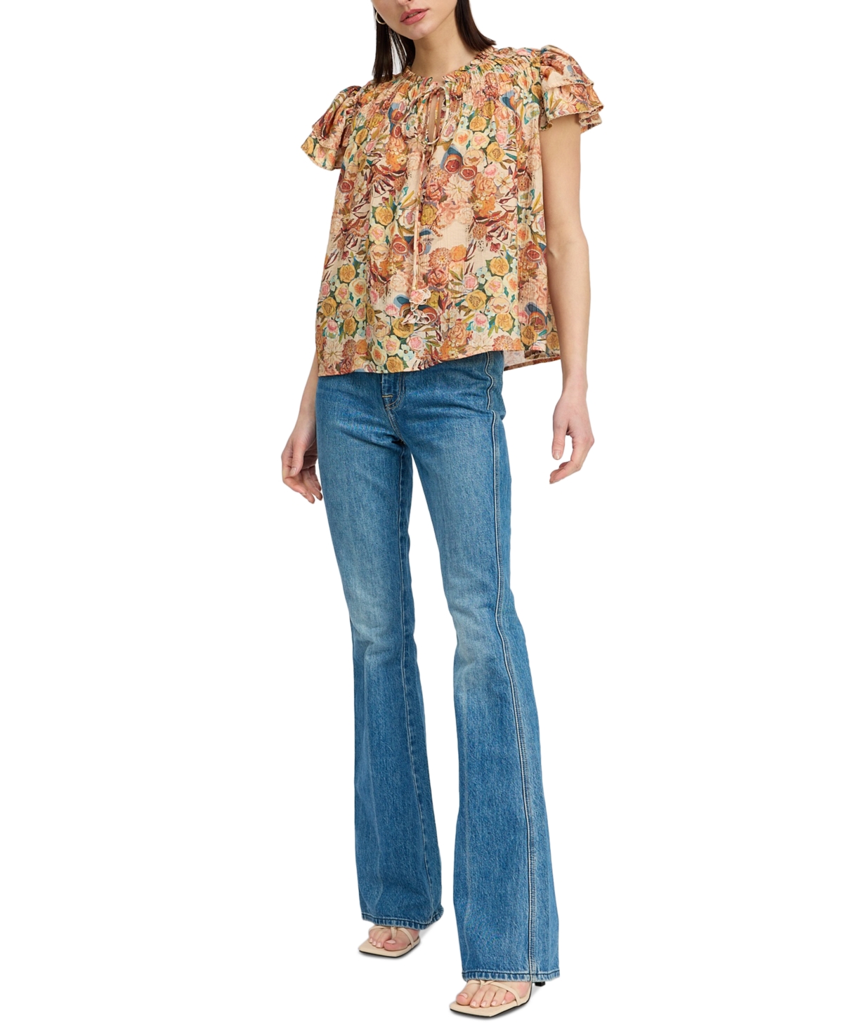 En Saison Women's Candela Tie-Neck Ruffle-Sleeve Top