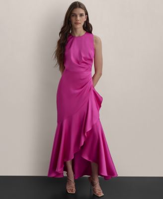 DKNY - Women's Satin Ruched Ruffled Gown