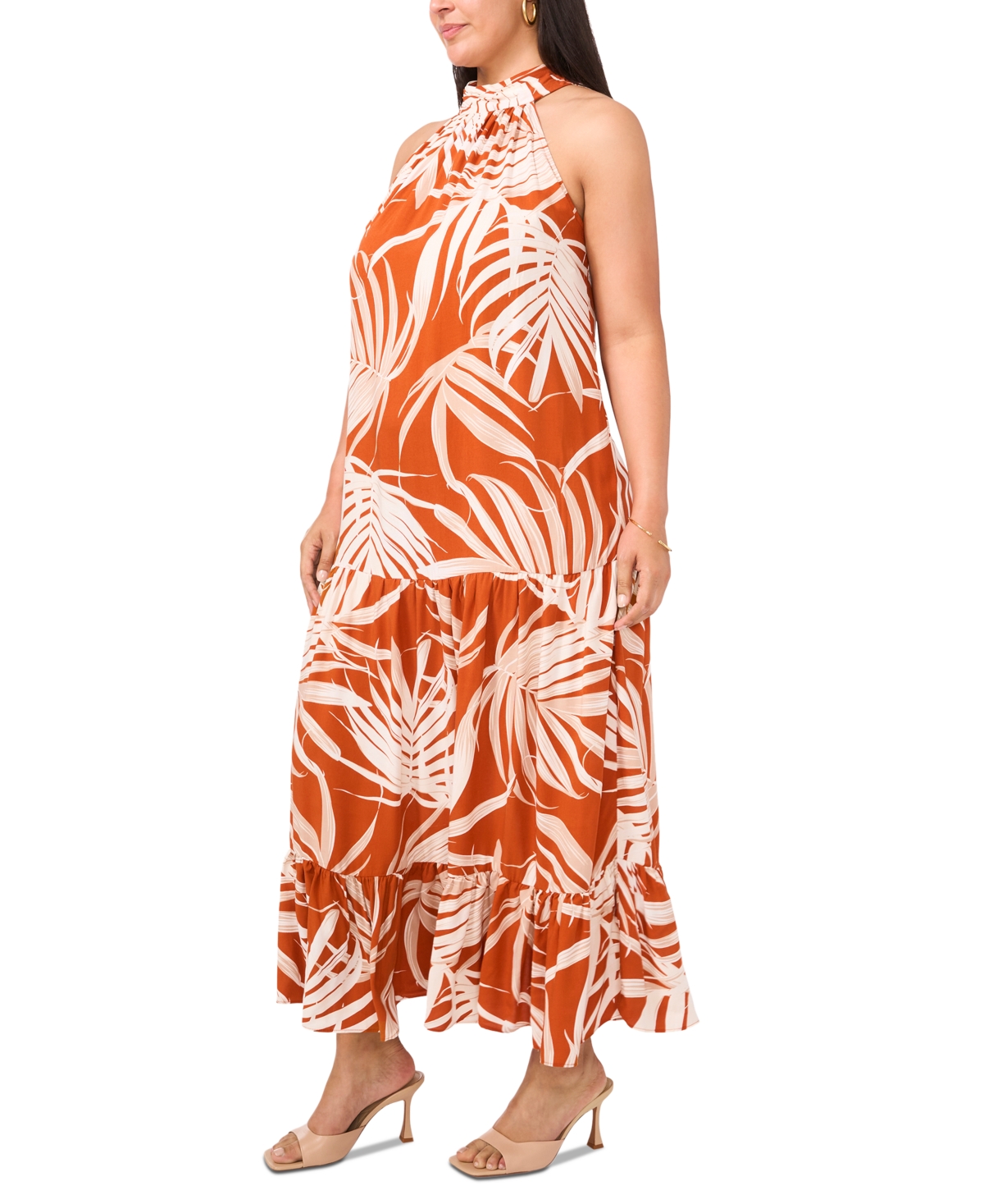 Msk Plus Size High-Neck Sleeveless Tiered Maxi Dress - Tobacco 22