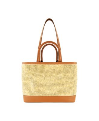 Leather Trim Raffia Tote with pouch