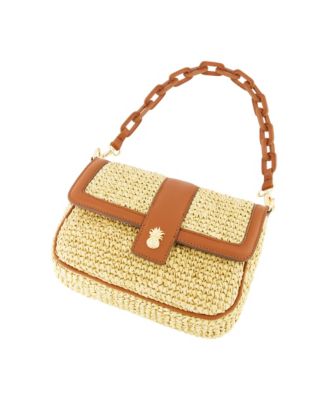 Raffia Flap Bag with Double Leather Strap