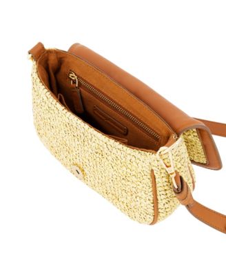 Raffia Flap Bag with Double Leather Strap