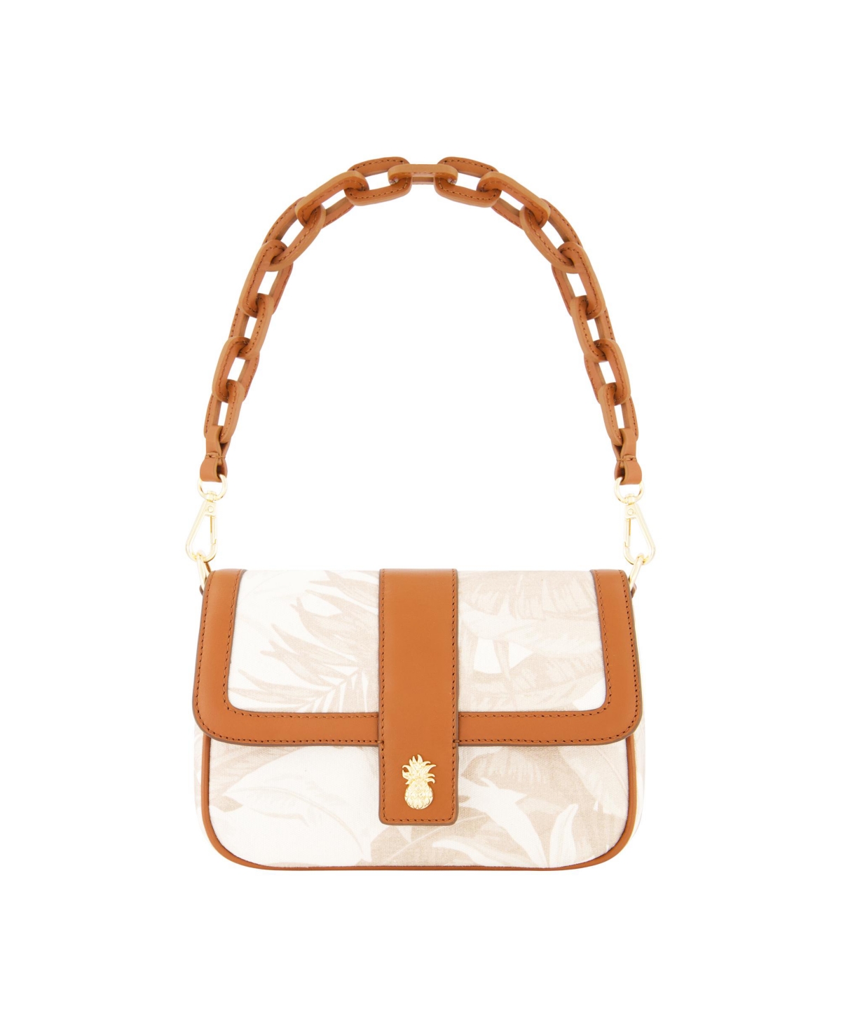 Leather Trim Floral Crossbody Flap - Brown