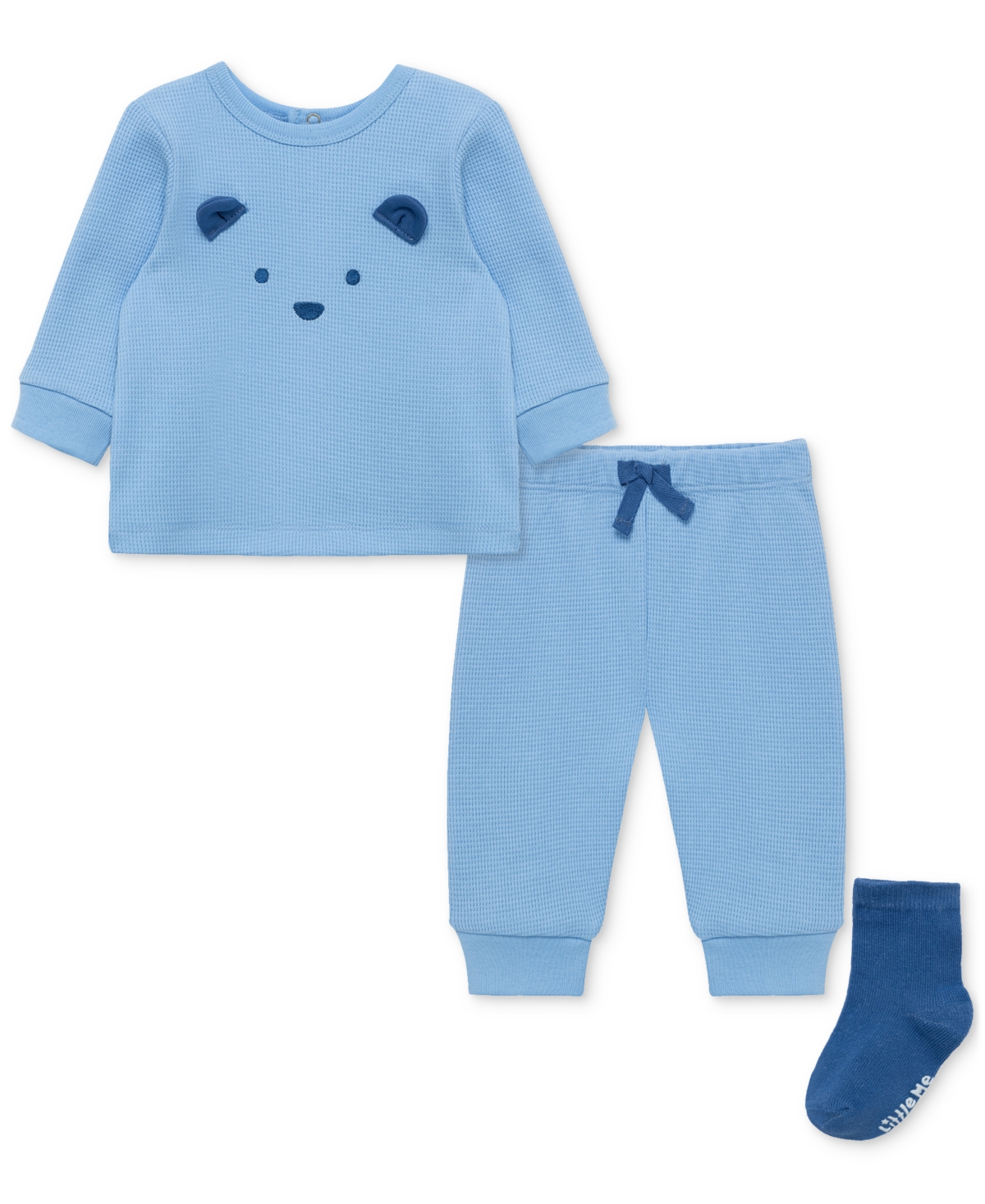 Little Me Baby Girls 3-Pc. Bear Waffle-Knit Sweatshirt, Sweatpants & Socks Set