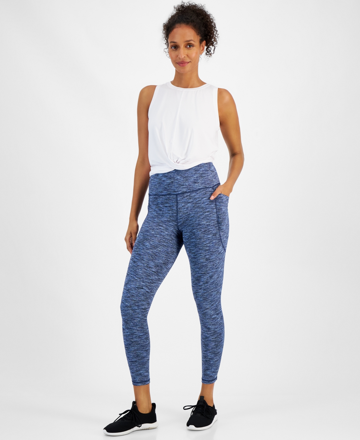 Id Ideology Women's Compression Tonal-Space-Dye 7/8 Leggings, Created for Macy's - Blk/ Delf