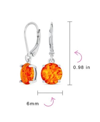 Round Solitaire Created Opal Lever back Drop Earrings .925 Sterling Silver 8MM