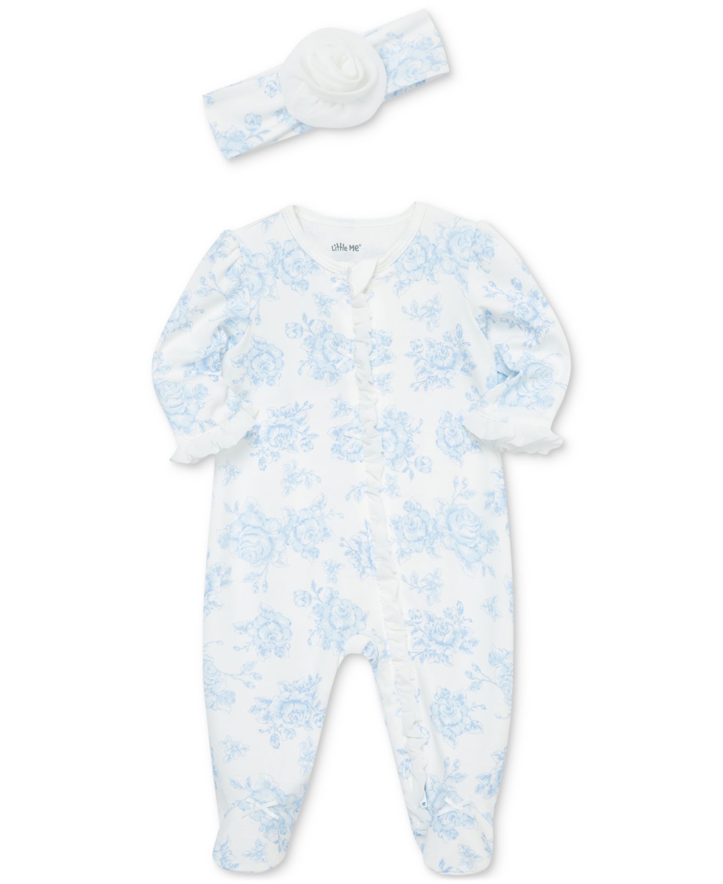 Комплекты Little Me Cotton Blue Roses Footie & Headband Set для девочек-малышей, цвет: Синий — фото 3