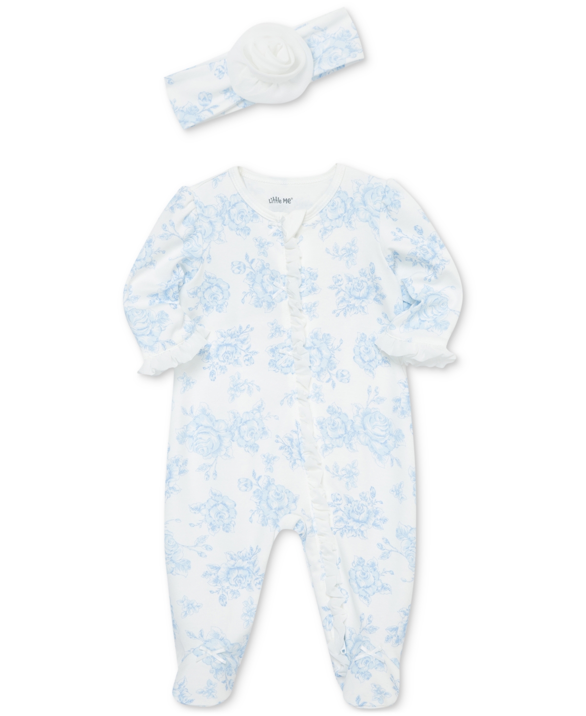 Shop Little Me Baby Girls Cotton Roses Footie & Headband Set In Floral