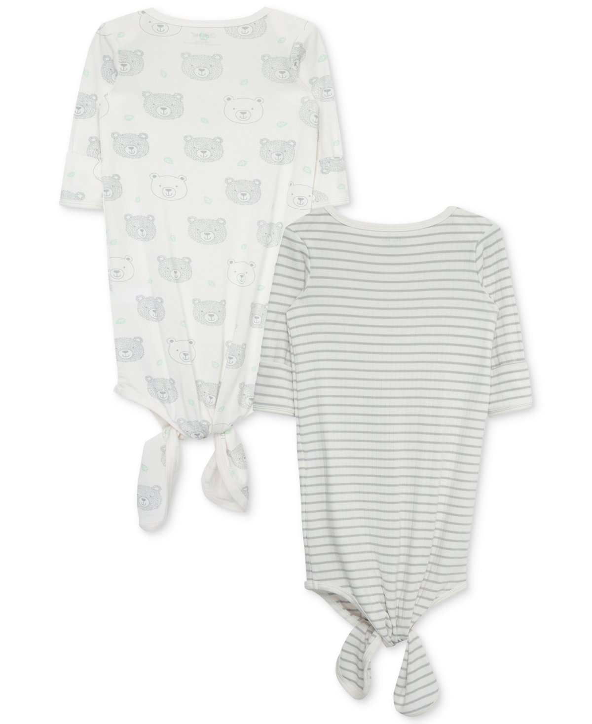 Little Me Baby Bear-print & Stripes Knotted Gowns, Pack Of 2 In White