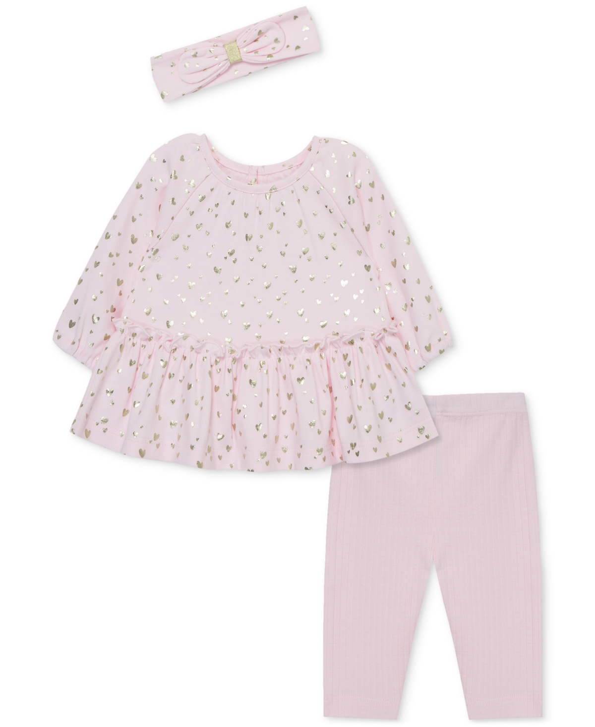 Little Me Baby Girls Cotton Shiny Hearts Tunic, Leggings & Headband Set