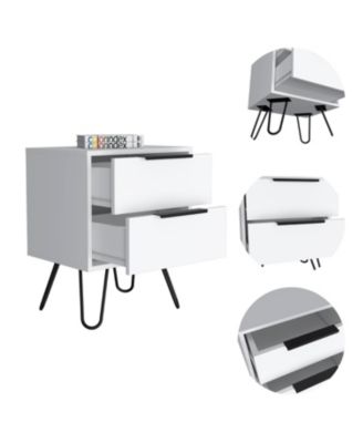 Nuvo Nightstand,Two Drawers, Hairpin Legs