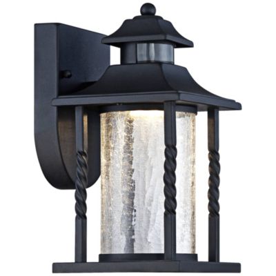 Westray Mission Outdoor Wall Light Fixture Black LED Motion Sensor Dusk to Dawn 11 1/2" Clear Crackled Glass for Post Exterior House