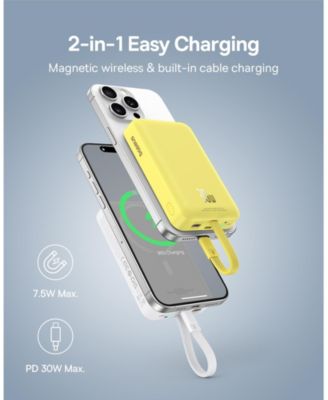 10000mAh Magnetic Power Bank 30W MagSafe Portable Charger, Yellow