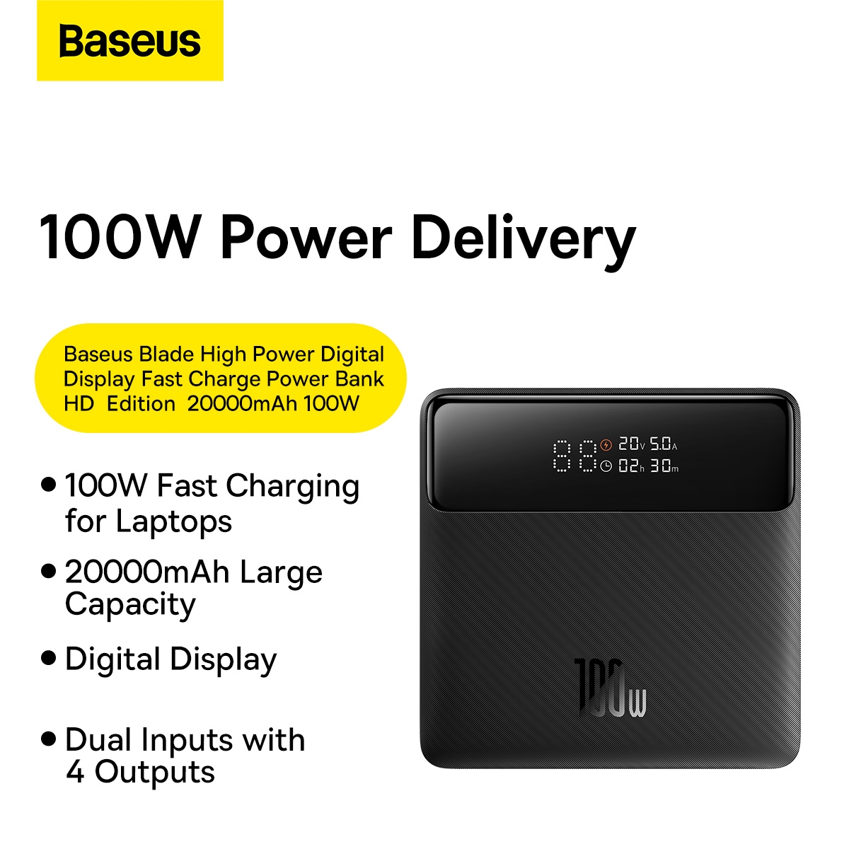Baseus Blade2 Portable Charger 12000mAh Power Bank 65W Fast-Charging - Orange