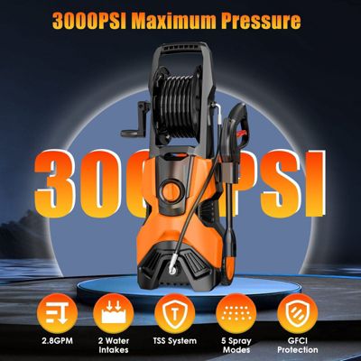 3000PSI Max 2.4 GPM Electric Pressure Washer with 4 Nozzles, Foam Cannon & Spray Gun