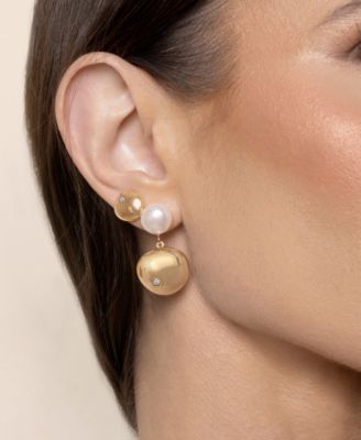 Pebble and Freshwater Pearl Dangle Earrings