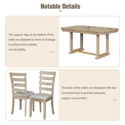 6-Pc. Rubberwood & MDF Geometric Pattern Dining Table Set