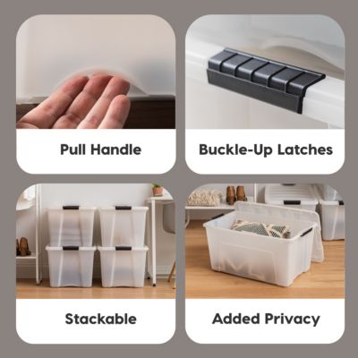 4 Pack 72qt Plastic Storage Bin with Lid and Secure Latching Buckles, Pearl