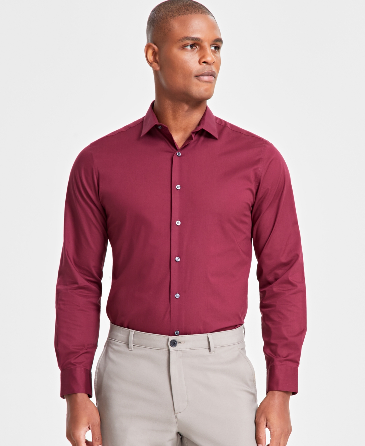 Men's Slim-Fit Solid Dress Shirt, Created for Macy's - Maroon Banner