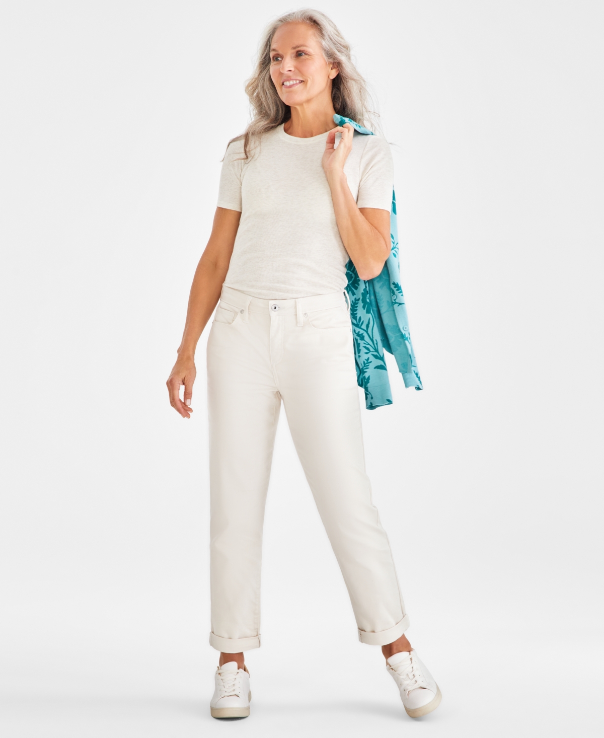 Petite Mid-Rise Cuffed Girlfriend Jeans, Exclusively at Macy's - Shiitake