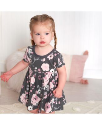 Baby Girls Pink Floral Short Sleeve Dresses, 2-Pack