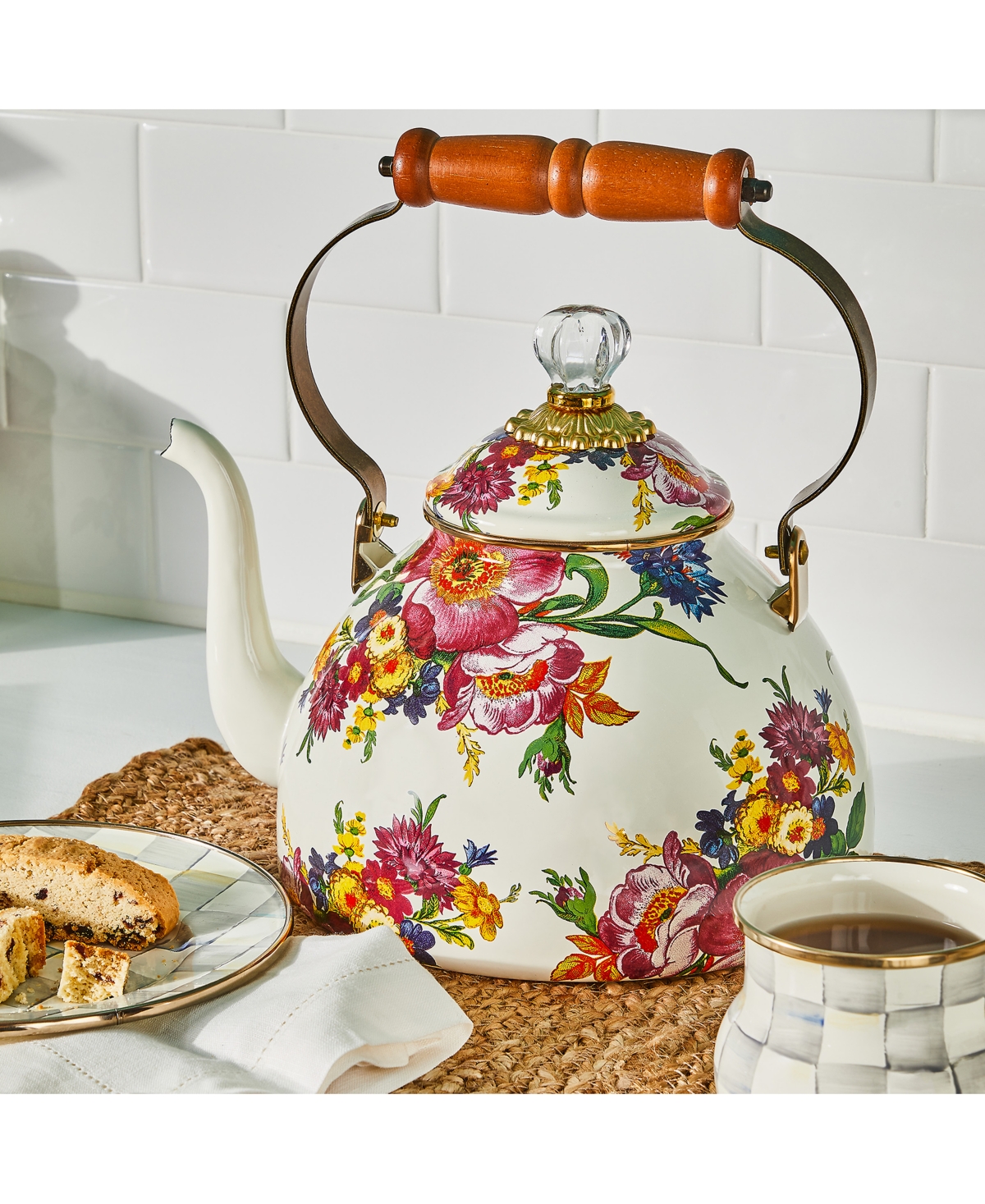 Mackenzie-childs White Flower Market 3-qt. Tea Kettle In No Color