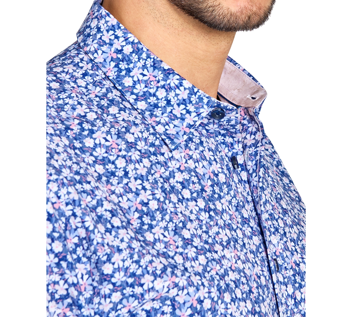 Brooklyn Brigade Men's Non-Iron Performance Stretch Moisture-Wicking Mini-Floral Button-Down Shirt -blue