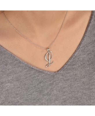 Script Alphabet Initial Pendant Necklace with Pave CZ - Sterling Silver