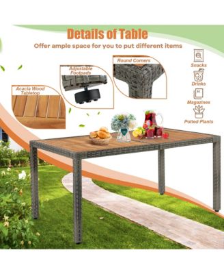 7PCS Outdoor Dining Set Patio Acacia Wood and Rattan Furniture Set w/ Cushions