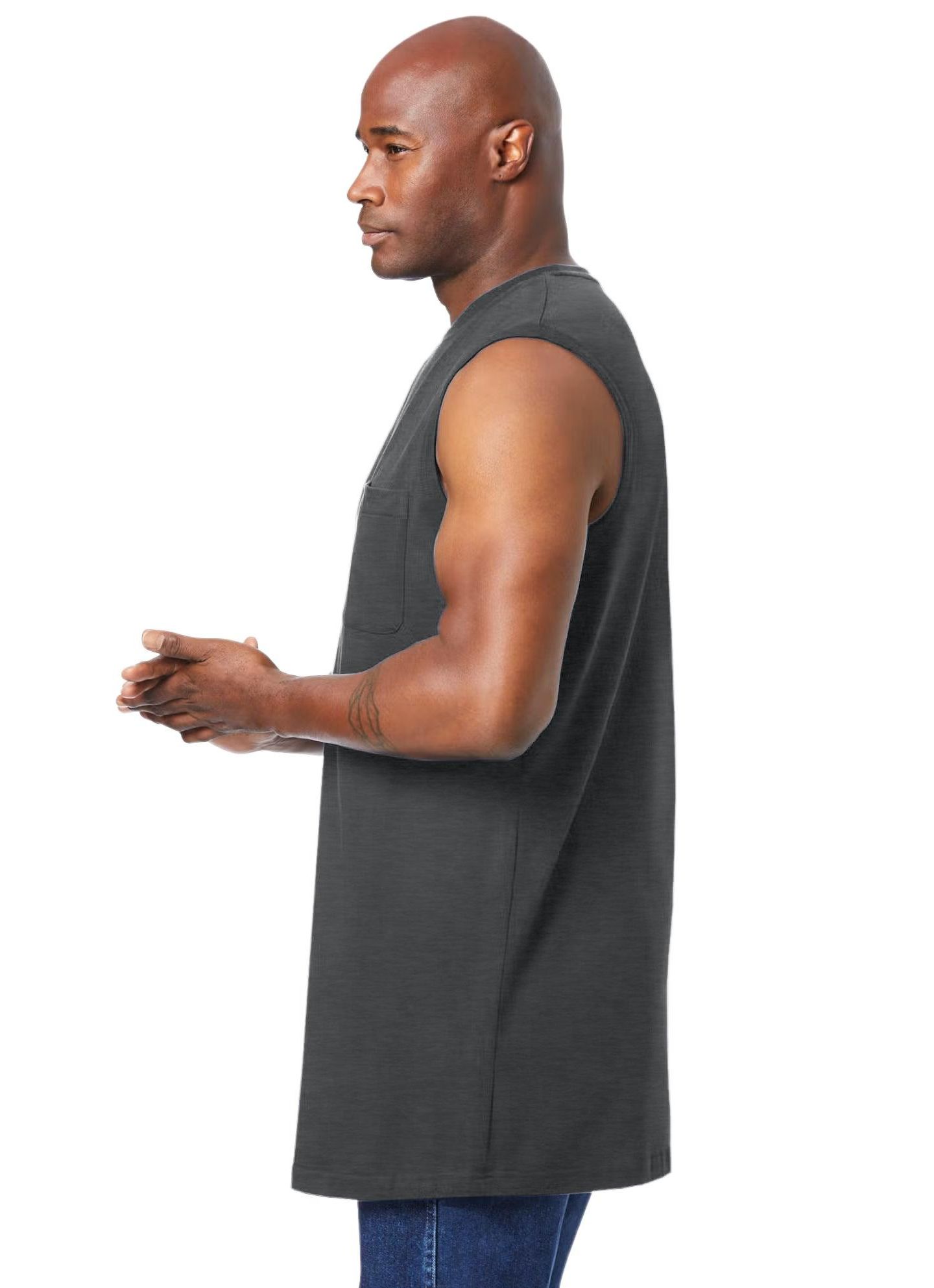 Мужская футболка KingSize Shrink-Less Longer-Length Lightweight Muscle Pocket, цвет: Меланжевый угольный — фото 4