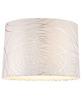 Set of 2 Drum Lamp Shades Off-White Silver Circles Medium 15" Top x 16" Bottom x 11" High Spider with Harp and Finial
