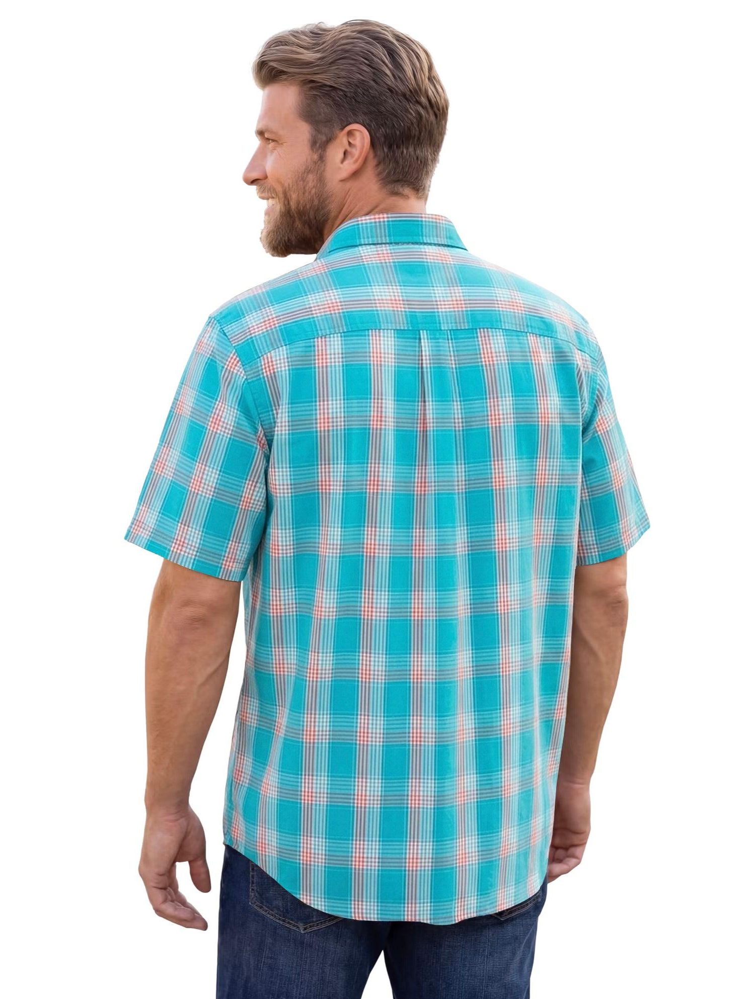 Tall Plaid Wrinkle-Resistant Short Sleeve Button Down