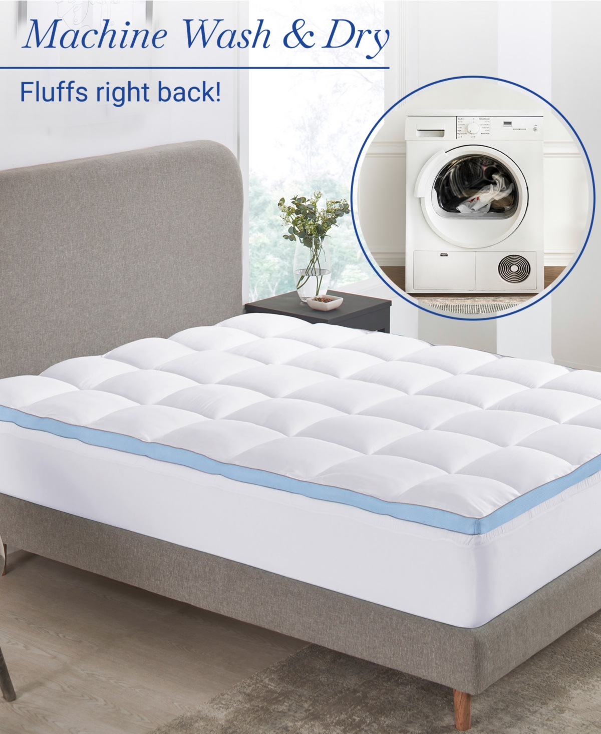 Extra Thick Cooling Mattress Topper Size, Plush Pillow-Top Mattress Topper by California Design Den