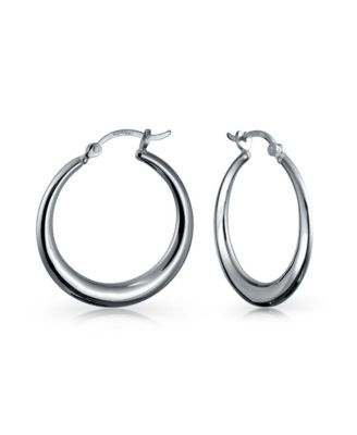 Simple Plain Circle Crescent Tapered Tube Hollow Puff Tube Round Hoop Earrings .925 Sterling Silver Hinged Notched Post