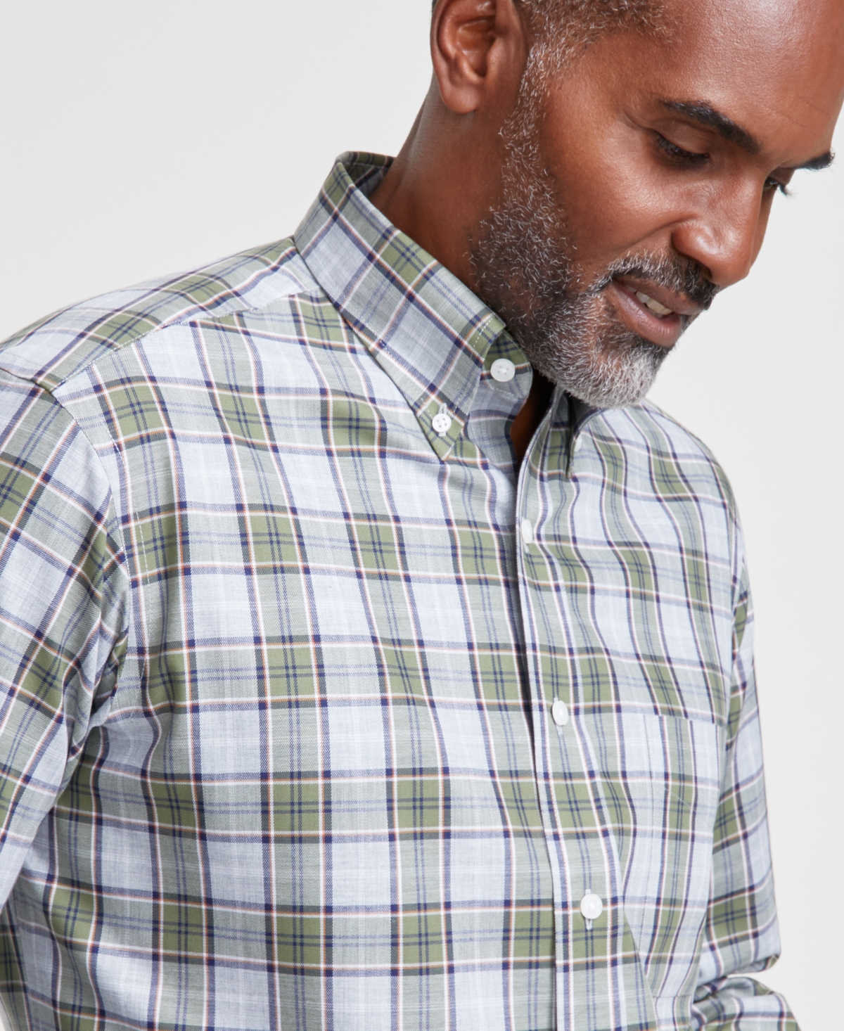 Club Room Men's Fellow Plaid Dress Shirt, Created for Macy's -olive