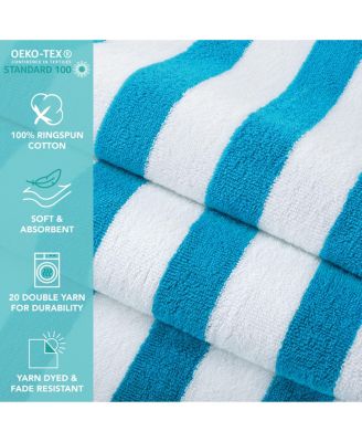 Cali Cabana Striped Soft Cotton 4 Pack Beach Towels, 30x60 in