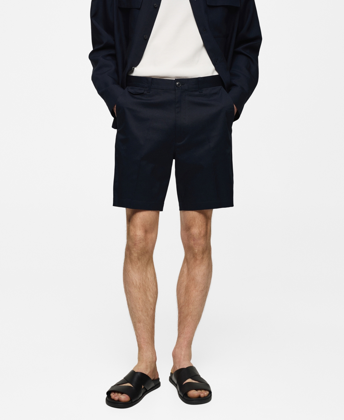 Men's Slim Fit Cotton Bermuda Shorts - Dark Navy