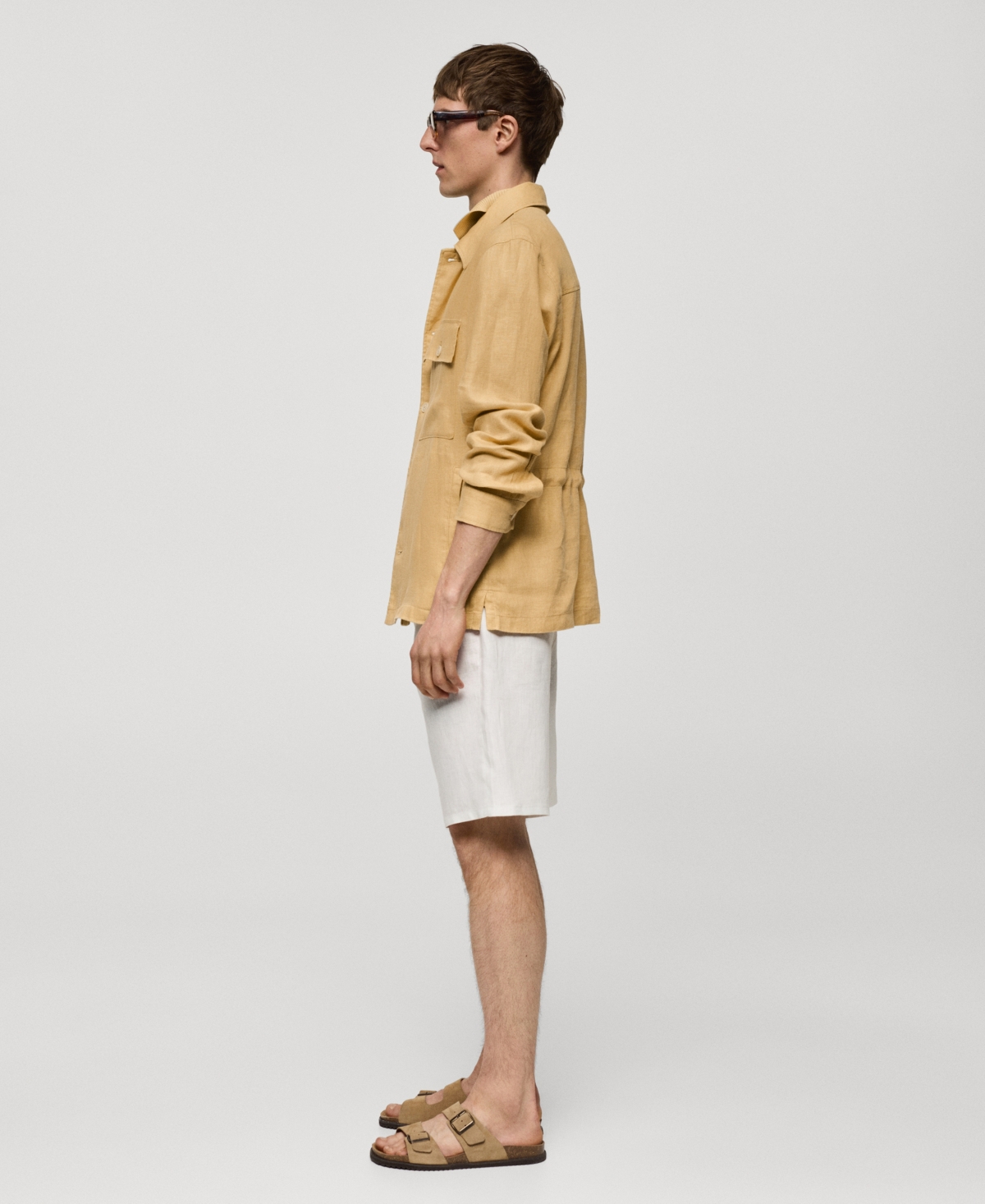 Mango Men's Linen Pockets Detail Overshirt In Khaki
