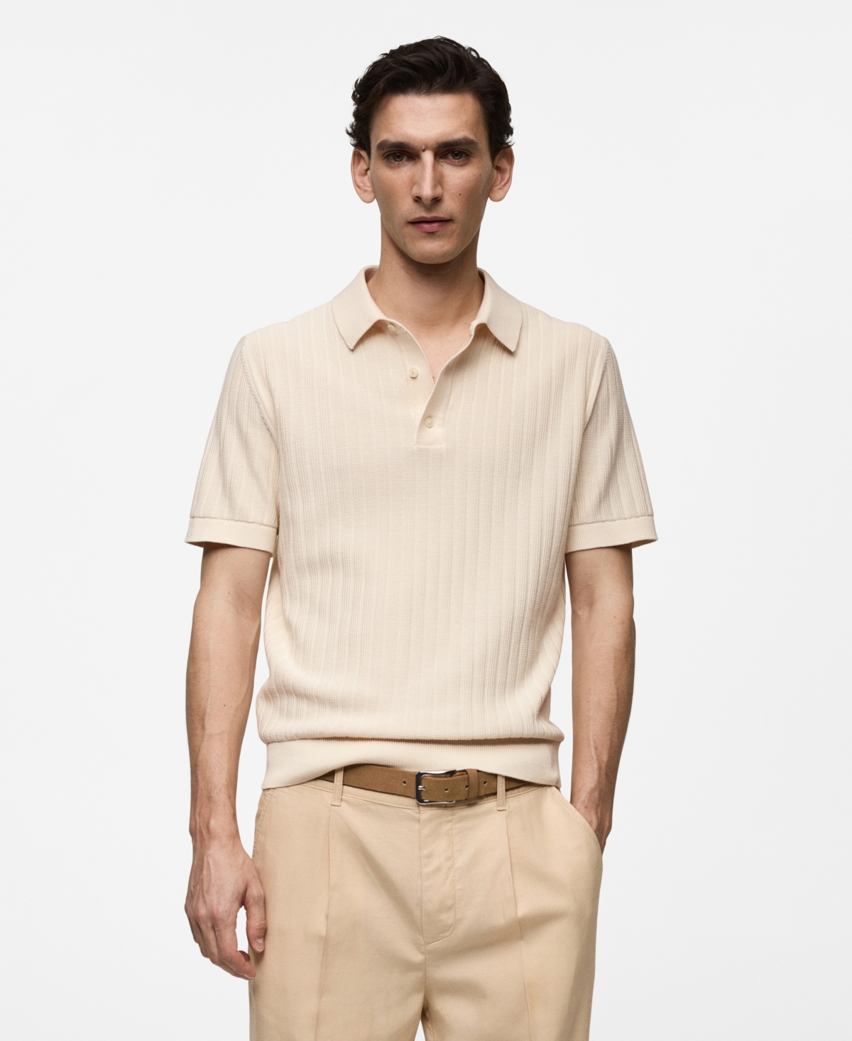 Men's Cotton Micro-Structure Polo Shirt - Off White