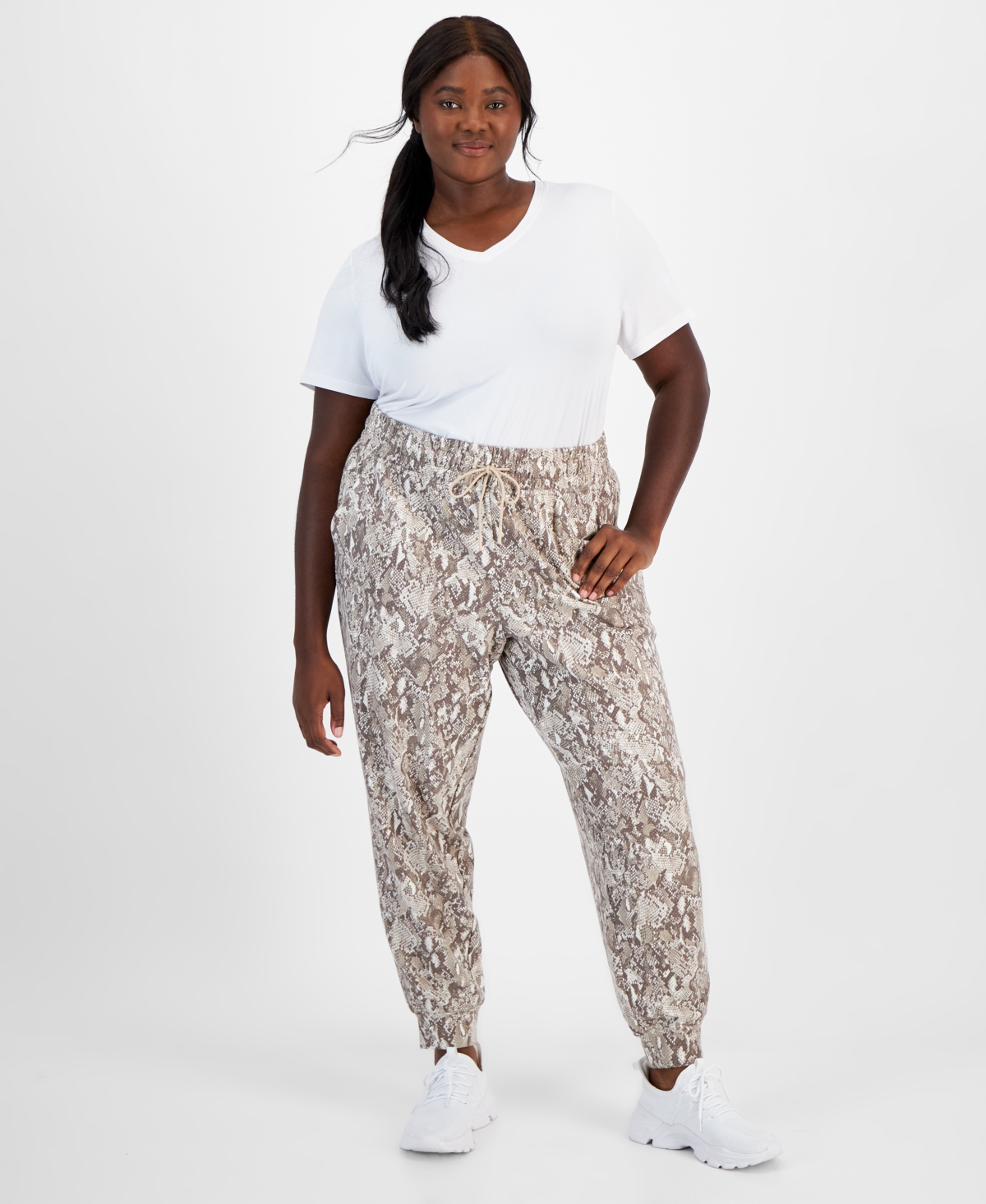 Id Ideology Plus Size Relaxed Animal-Print Fleece Jogger Sweatpants, Created for Macy's