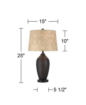 Kaly Rustic Industrial Table Lamps 25" High Set of 2 Hammered Oiled Bronze with USB Charging Port Faux Leather Drum Shade for Desk