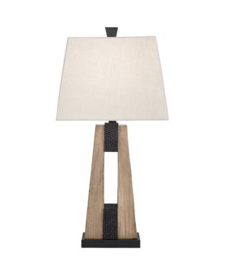 Mitchell Rustic Farmhouse Table Lamps 27" Tall Set of 2 Wood with USB Charging Port Oatmeal Tapered Rectangular Shade for Living Room