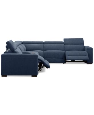 Nevio 6-Pc. Fabric Power Headrest L-Shaped Sectional and Console with 2 Power Motion Chairs